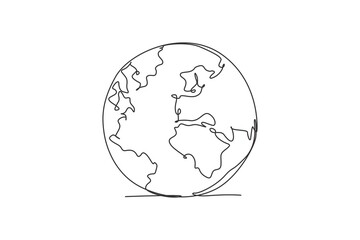 Poster - Single one line drawing of round globe earth. Earth icon silhouette for education concept. Infographic territory geography presentation isolated on white background. Design vector graphic illustration