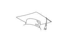 Graduation Hat. Continuous One Line Drawing Of Graduate Cap Minimalist Vector Illustration Design On White Background. Simple Line Modern Graphic Style. Hand Drawn Graphic Concept For Education