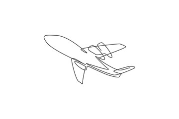 Wall Mural - Airplane icon. Continuous one line draw of flying plane minimalist vector illustration design on white background. Isolated simple line modern graphic style. Hand drawn graphic concept for transport