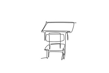 Poster - single continuous line drawing of wooden school chair and table set. back to school minimalist style