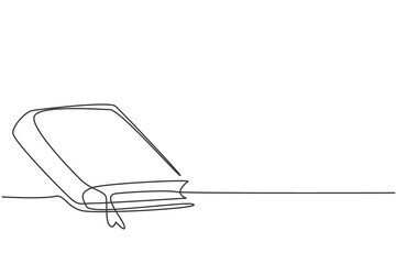 Poster - single one line drawing of closed book on table at university library. back to school minimalist, ed