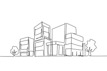 Poster - Continuous one line drawing of luxury apartment house in urban area. Home architecture property construction hand drawn minimalist concept. Modern single line draw design vector graphic illustration