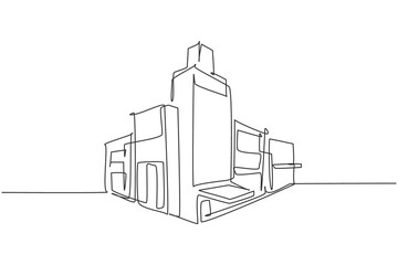 Poster - continuous one line drawing of luxury apartment house in the middle of town. home building construct