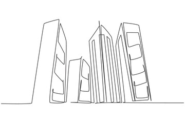 Wall Mural - Continuous one line drawing of tall skyscraper buildings in big city. Business office building district hand drawn minimalist concept. Modern single line draw design vector graphic illustration