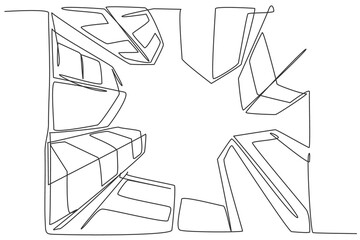 Poster - Single continuous line drawing of office buildings from low view to sky. Business district isolated minimalism concept. Dynamic one line draw graphic design vector illustration on white background
