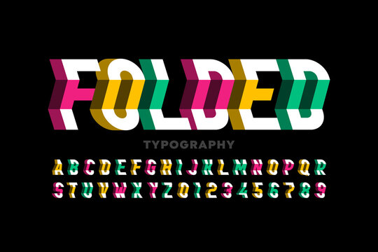 Folded style font, typography design, alphabet letters and numbers