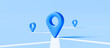 © Lemonsoup14 - Locator mark of map and location pin or navigation icon sign on blue background with search concept. 3D rendering.