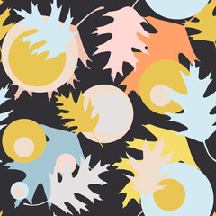 Poster - Vector seamless pattern with realistic oak leaves. Hand drawn nature background in pastel colors. Design for wallpaper, wrapping paper, invitation, seasonal greetings card.