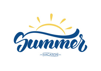 Fototapete - Vector Brush lettering composition of Summer Vacation with sun isolated on white background.
