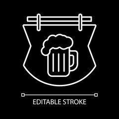 Sticker - Bar sign white linear icon for dark theme. Pub signage. Beer mug. Alcohol beverage. Thin line customizable illustration. Isolated vector contour symbol for night mode. Editable stroke