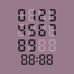 Black digital number set for calculators and digital clocks. Flat vector illustration. 