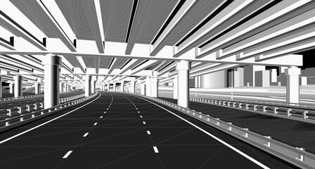 Wall Mural - the bim model of the object of transport infrastructure of wireframe view