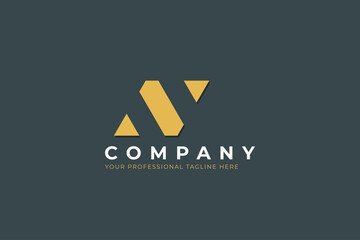 Poster - abstract initial letter n logo. gold square geometric line cutout style isolated on green background