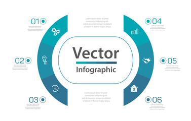 Business infographic vector design template  with  6 steps. For content, diagram, flowchart, steps, parts, timeline infographics, workflow layout, chart