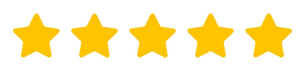 five isolated yellow star icons of quality. vector illustration of success. flat design and concept 
