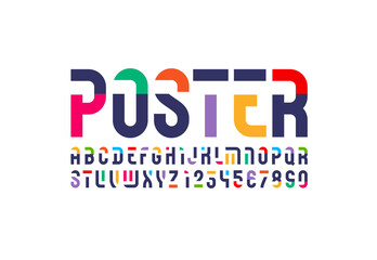 Wall Mural - Futuristic original font, sci fi display stencil alphabet, modern geometric modular letters and numbers, vector illustration 10EPS