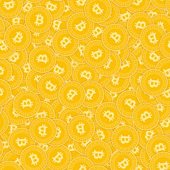 Bitcoin, internet currency coins seamless pattern. Superb scattered BTC coins. Big win or success co