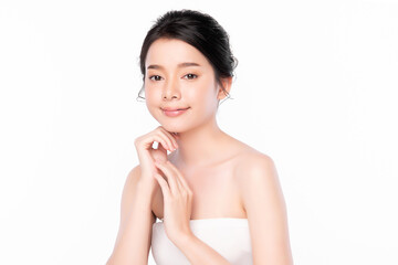 Wall Mural - Beautiful young asian woman with clean fresh skin on white background, Face care, Facial treatment, Cosmetology, beauty and spa, Asian women portrait