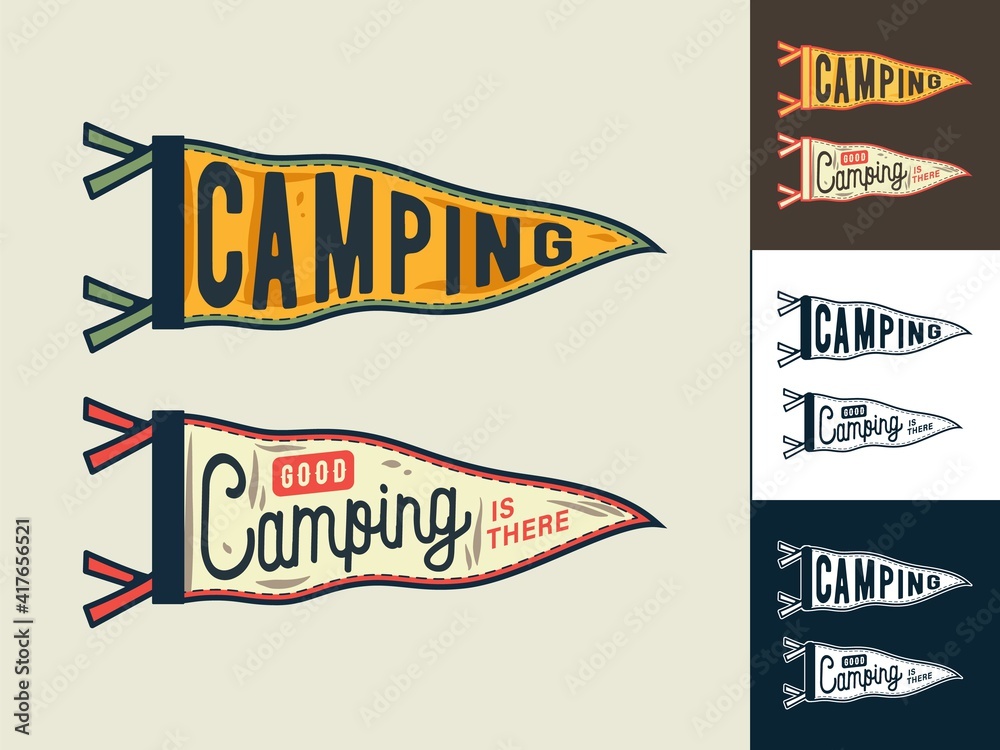 Set of a flag pointer for camping and travel. Colored vector ...