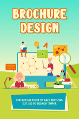 Wall Mural - happy students or pupils watching study webinar isolated flat vector illustration. cartoon teacher t