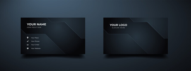 Wall Mural - business card design template with modern shape. dark gradient abstract background. vector illustrat