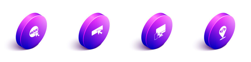 Set Isometric UI or UX design, , Monitor and mobile and Front end development icon. Vector.