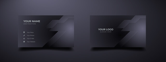 Wall Mural - futuristic business card design template. modern shape with abstract silver. luxury dark gradient ba