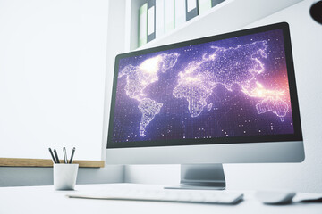 Aufkleber - Abstract graphic world map on modern laptop screen, connection and communication concept. 3D Rendering