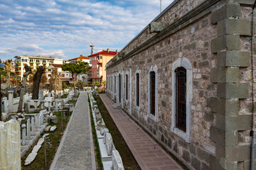 Historical stone buildings located in amasra town of Bartın province on the western black sea coast. genoa crests