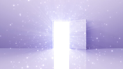 Door Opening to the brilliant Future, way to Heaven and Success. 3D illustration.