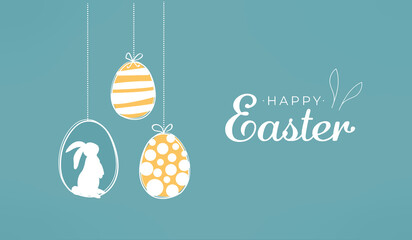 happy easter card with easter eggs garland and rabbit. simple vector decoration