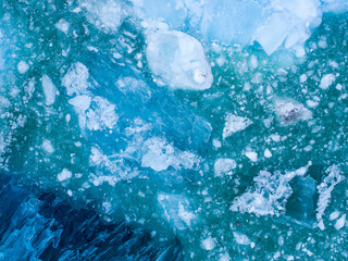 Sticker - USA, Alaska, Aerial view of shattered icebergs floating near calving face of LeConte Glacier east of Petersburg