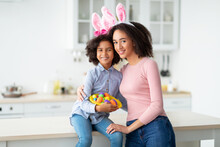 Black Girl And Woman Wearing Bunny Ears On Easter Day