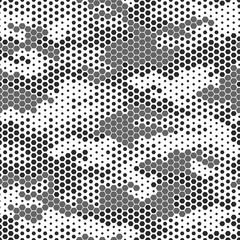 Full seamless military camouflage skin halftone dotted pattern vector for decor and textile. Black white pointed army masking design for hunting textile fabric print. Design for trendy fashion.