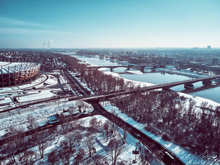 Wall Mural - Beautiful stylish panoramic winter aerial drone view of the National Stadium in Warsaw, Poland