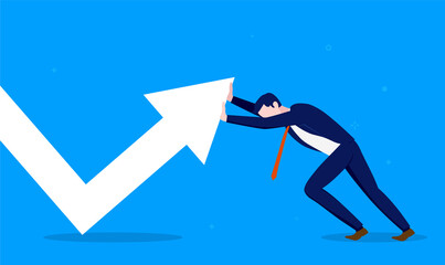 Aufkleber - Business economic turn - Businessman working hard to make business profitable. Change direction of financial arrow concept. Vector illustration.