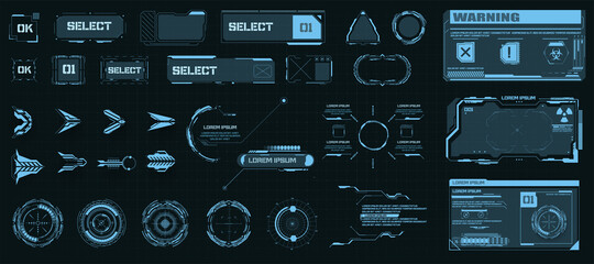 Wall Mural - Circle Abstract digital technology UI,UX Futuristic HUD, FUI, Virtual Interface. Callouts titles and frame in Sci- Fi style. Bar labels, info call box bars. Futuristic info boxes layout templates. Aim