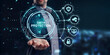 © photon_photo - Cyber security data protection business technology privacy concept. Young businessman  select the Data protection on the virtual display.