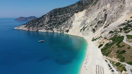 Wall Mural - Kefalonia, Greece. Aerial view of Myrtos beach in the Ionian Sea of Greece.