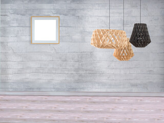 empty room and interior design, hanging lamp. 3D illustration