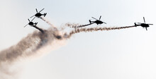 Indian Air Force Sarang Helicopter Air Display Team Flying HAL Dhruv Aircraft.