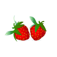 Wall Mural - Large red strawberry berry with green leaves on a white background