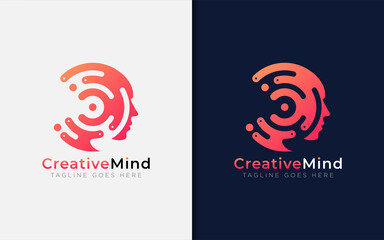 Poster - Creative Mind Logo Design. Abstract Tech Circle Combined with Face Silhouette. Usable For Business Brand, Tech and Company. Vector Logo Illustration.