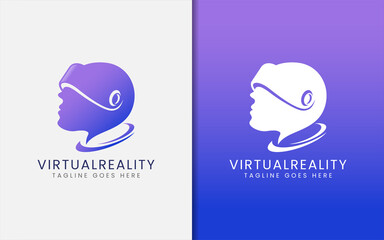 Poster - Creative Virtual Reality Tech Logo Design. Someone using A Virtual Reality Kits Concept. Vector Logo Illustration.