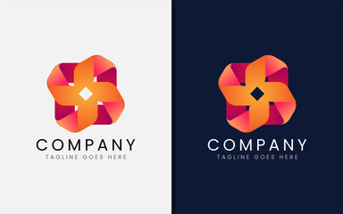 Poster - Creative Orange Origami with Flower Concept. Usable for Business Brand and Company. Vector Logo Illustration.