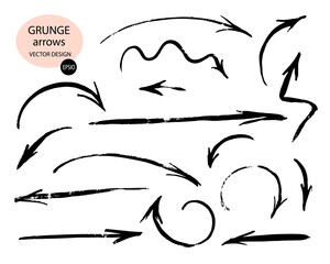 Aufkleber - Collection of vector arrows.The drawn object of the brush.Arrows on a white background.Abstract hand-painted brush and stroke arrows.