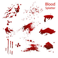 Aufkleber - A set of realistic blood splashes.Drop and drop of blood.Blood stains isolated on a white background.Vector illustration.