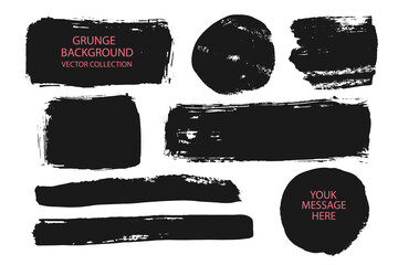 Aufkleber - Vector black paint, ink vector brush stroke, brush, frame or texture.Banner, shape, logo, badge, label, sticker and icon set.Blank design elements.