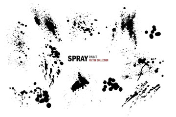 Aufkleber - Set of black ink splashes isolated on white background, grunge ink drops, stains and drops, black paint splashes, vector.