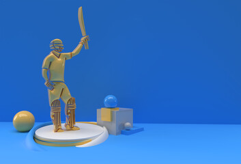 Wall Mural - 3D Render Concept of Batsman Playing Cricket & celebrates 100 runs - Scene for Display Championship Trophy Cup, 3D art Design Poster illustration.